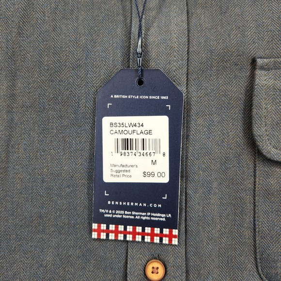 Ben Sherman NWT Mens M Herringbone Button Down Shirt BS35LW434 Camouflage Green - Picture 4 of 8